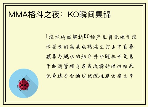 MMA格斗之夜：KO瞬间集锦